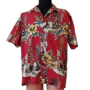 Vintage Hawaiian red tiki shirt  Large